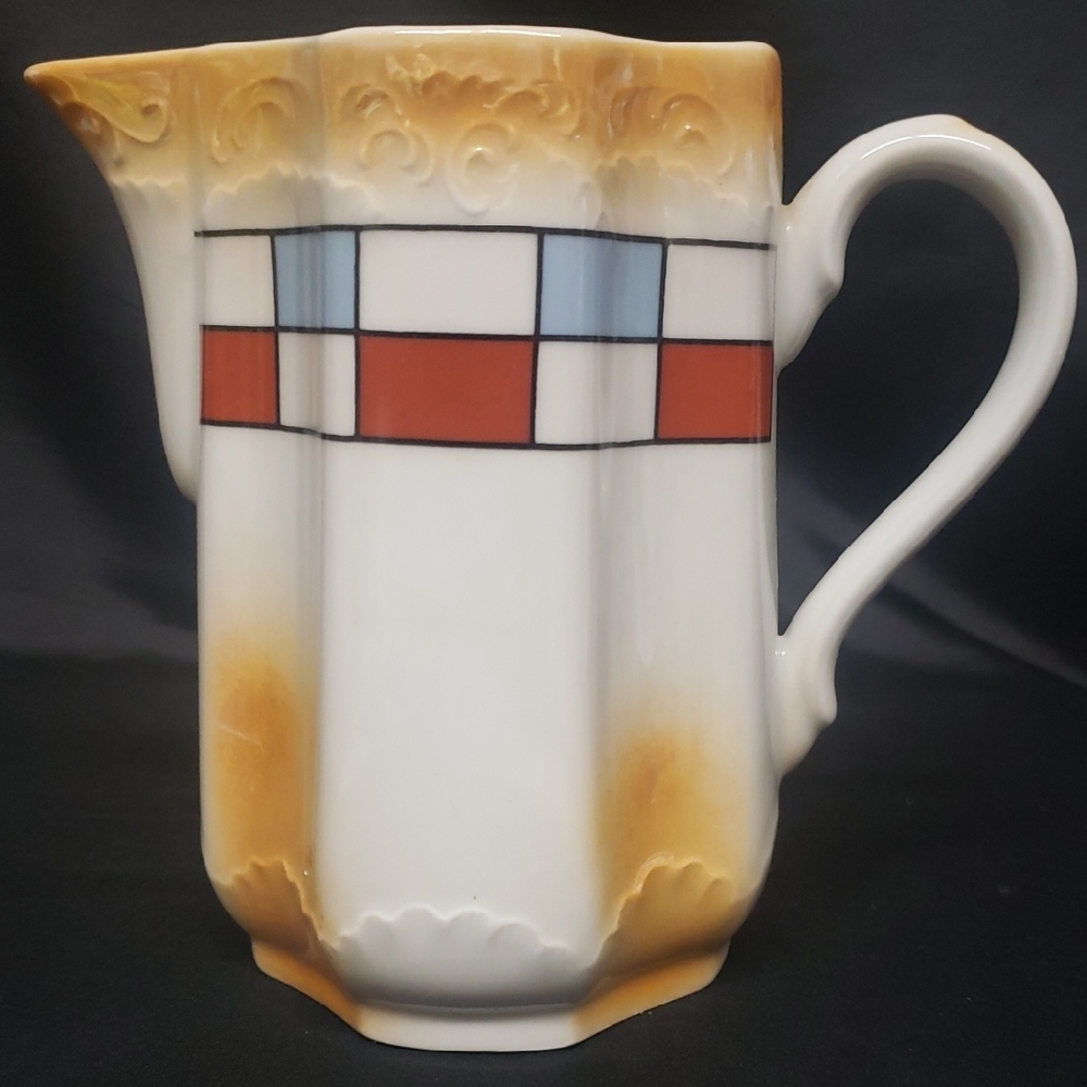 Vintage 1920s Bauhaus Ceramic Pitcher with Geometric Design